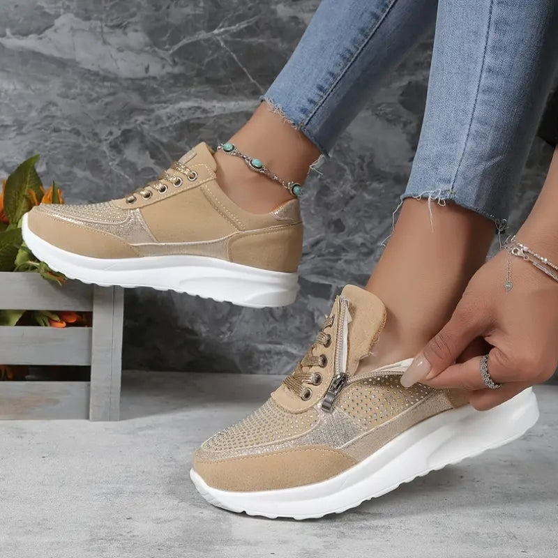 Claire - Round Toe Sneakers with Side Zipper | Non-Slip Sole for Safe Walking | Easy On/Off Comfort | Everyday Casual Shoes