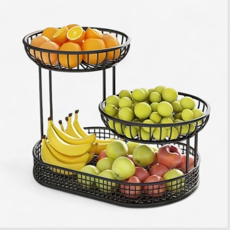 Fruitora - Cesto portafrutta in metallo a 3 ripiani con design aperto e ventilato