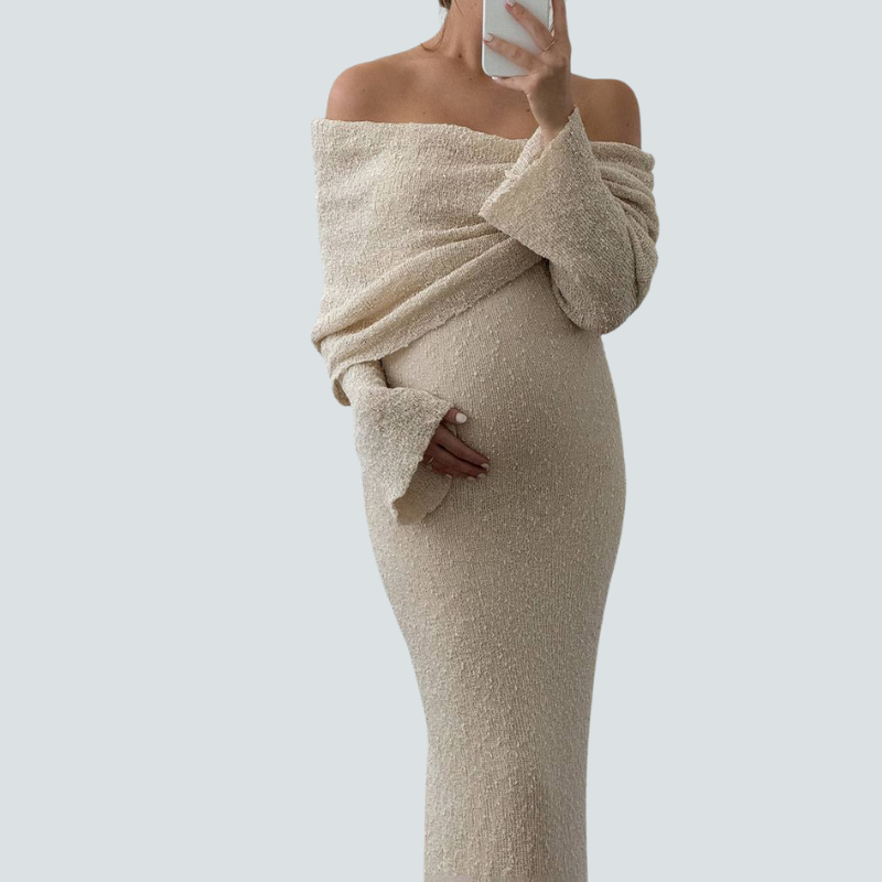Women’s Maternity Maxi Dress with Off-Shoulder Neckline