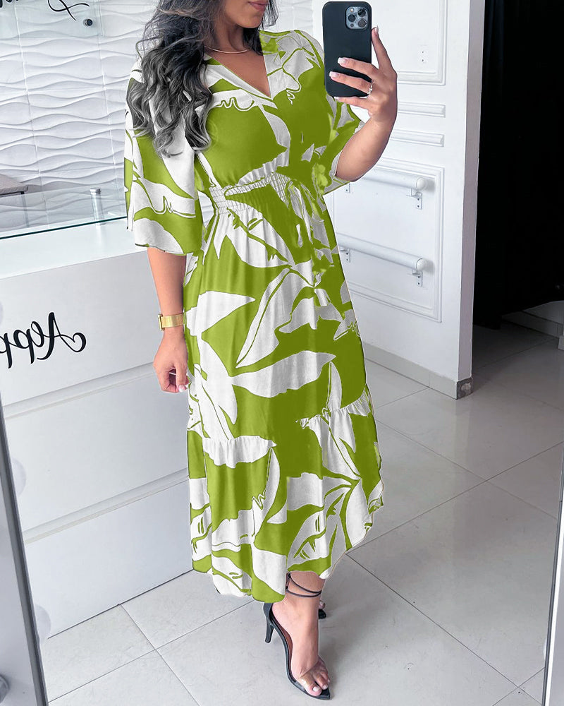 LuxeFlow™️ - Robe Femme Col V Imprimée