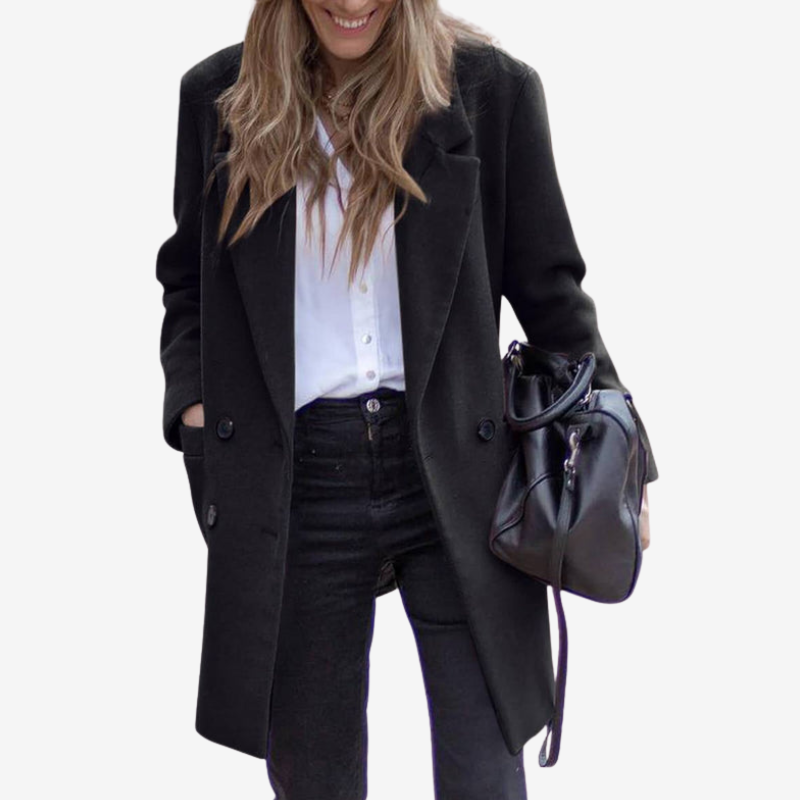 Emilia – Mid-Length Double-Breasted Coat with Pockets