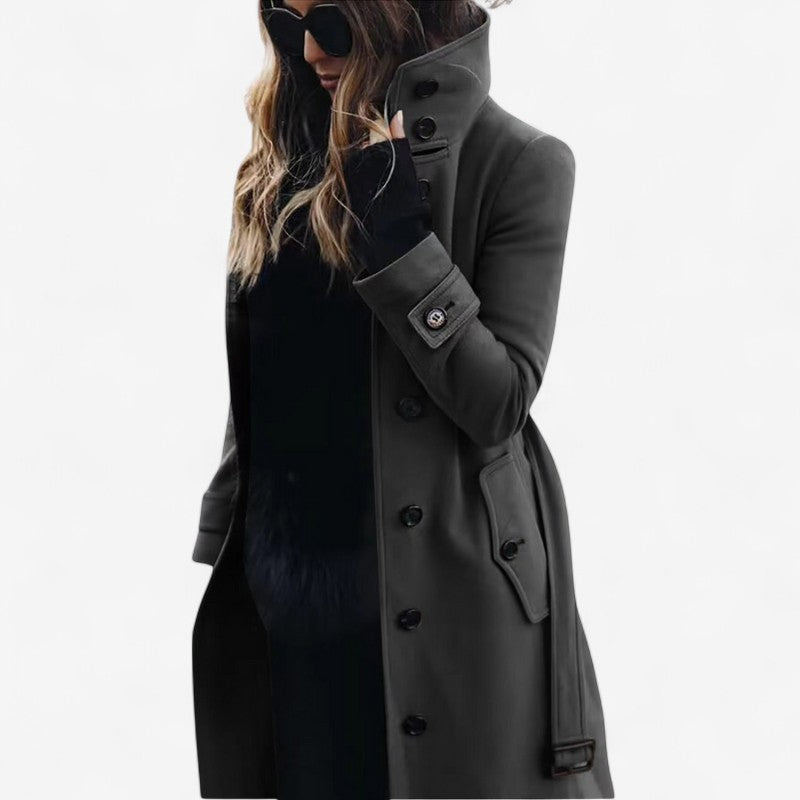Aurora – Trench Coat with Long Sleeve Buttons and Pockets