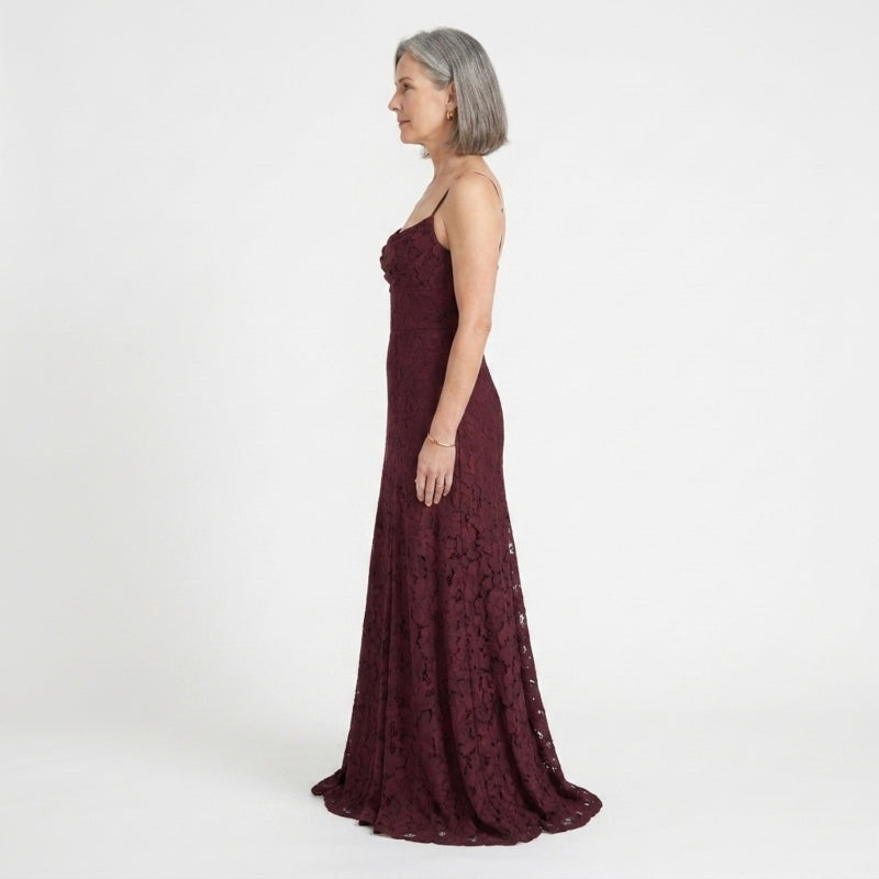 Abito lungo da donna in chiffon con fiocco sul retro