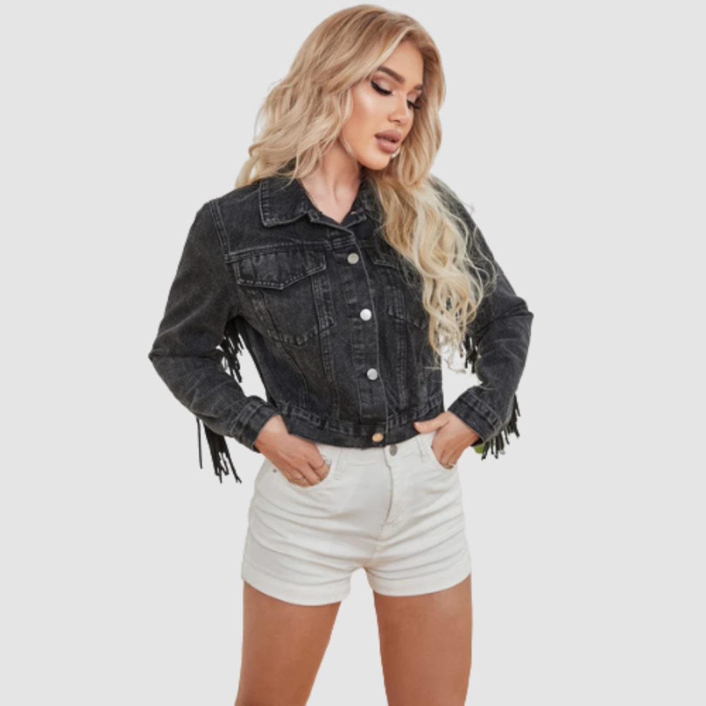 Aria – Giacca di Jeans Lunga con Tasche