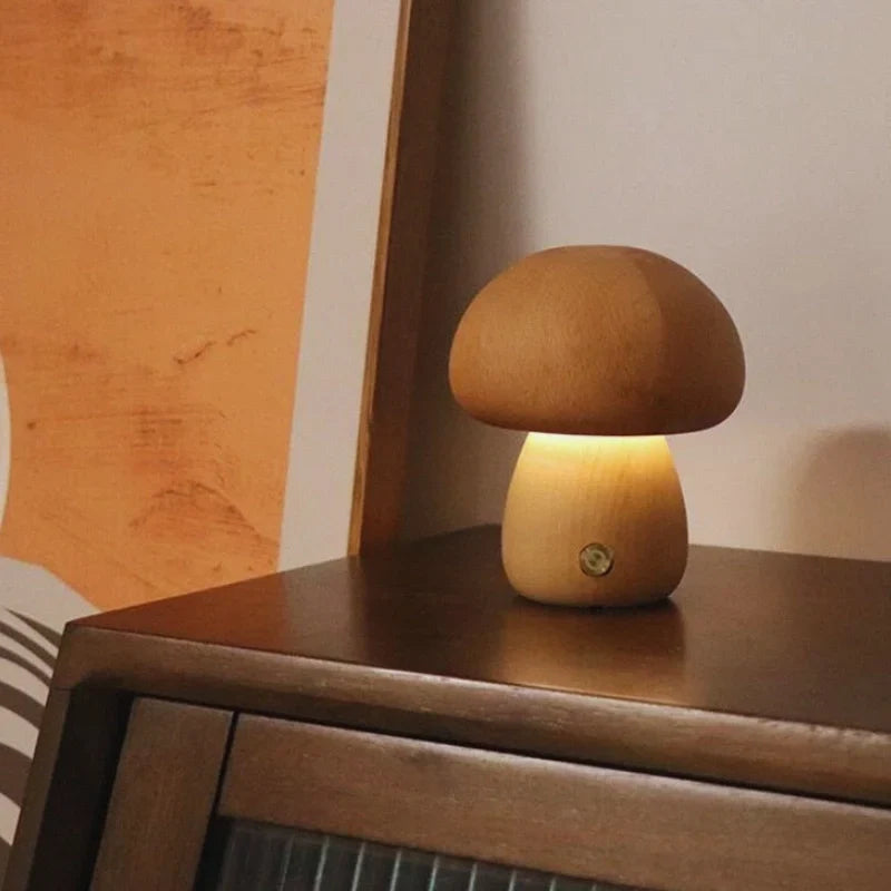 Mushwood - Lámpara de mesa de madera con diseño de seta