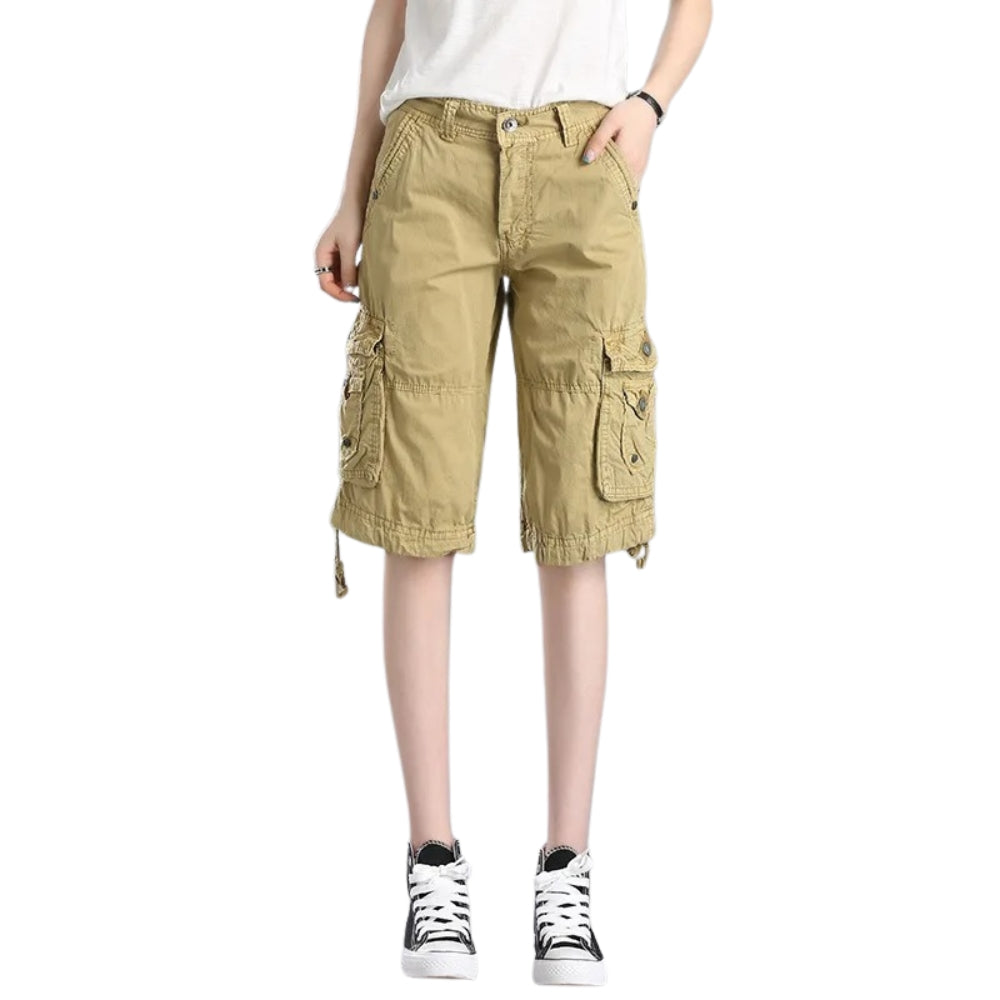 Alayna - Cargo shorts with mid-rise waist, button closure, and functional pockets