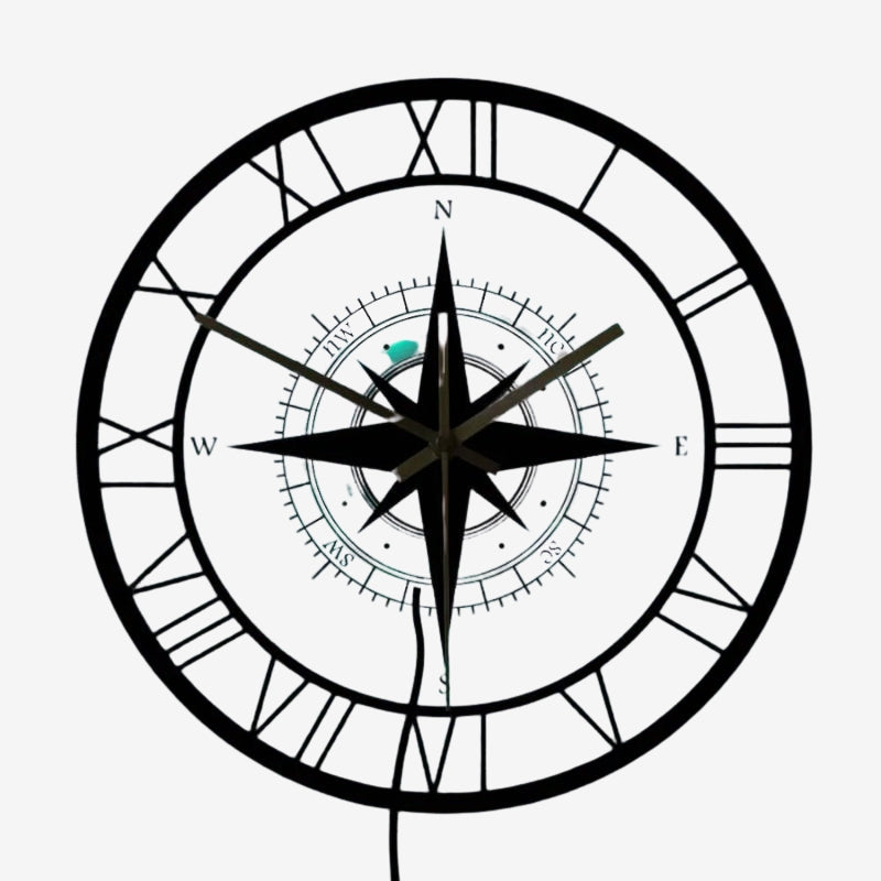 TimeCompass – Round Wall Clock with Compass Design and Silent Movement