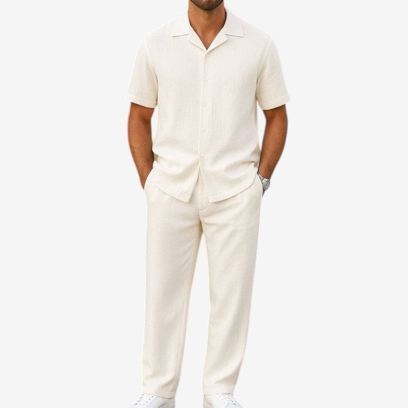Men's 2 Piece Set with Button Shirt and Wide Leg Trousers