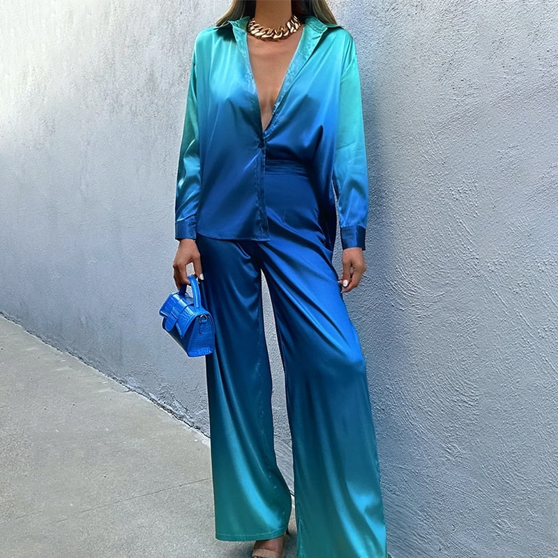 Sophia - Ensemble deux pièces avec blouse à manches longues et pantalon ample