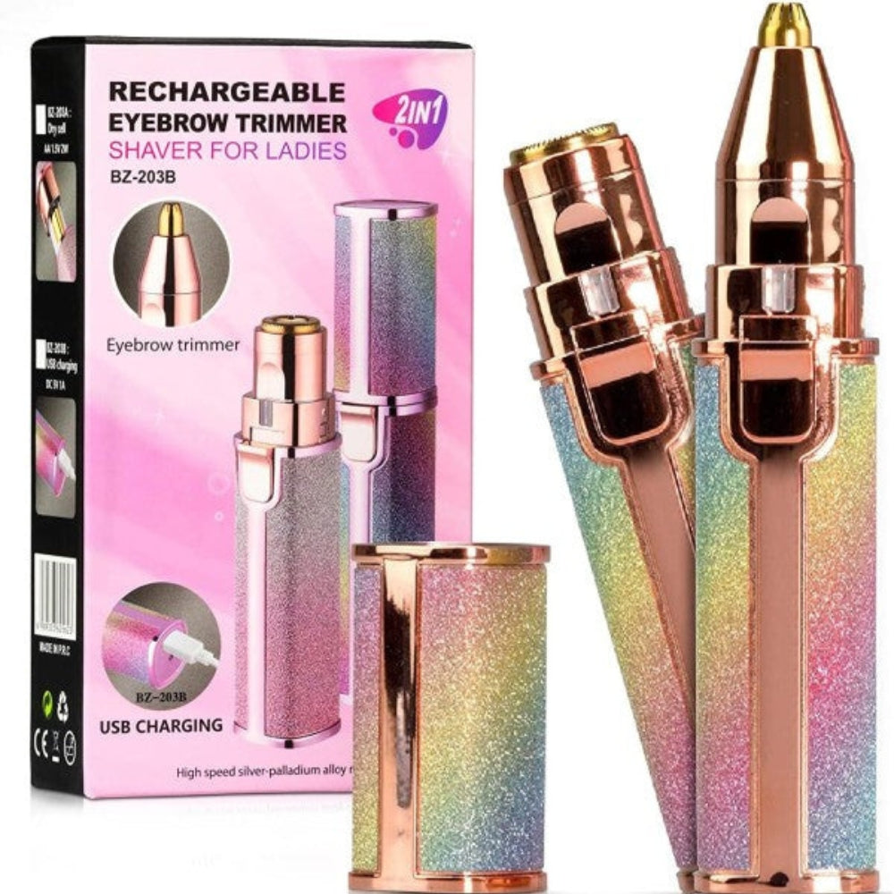 GlowTrim - 2-in-1 gezichtshaarverwijderaar met compacte beautytool voor een gladde huid en nauwkeurige wenkbrauwvormgeving