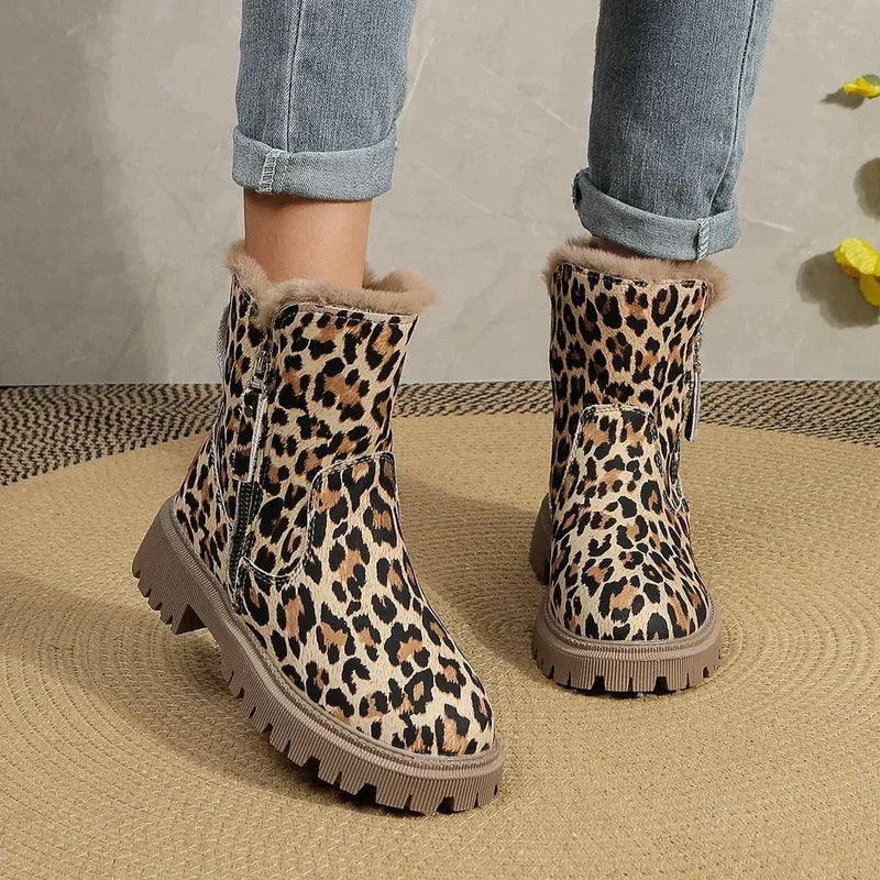Grace – Bottes antidérapantes à imprimé léopard avec fermeture éclair