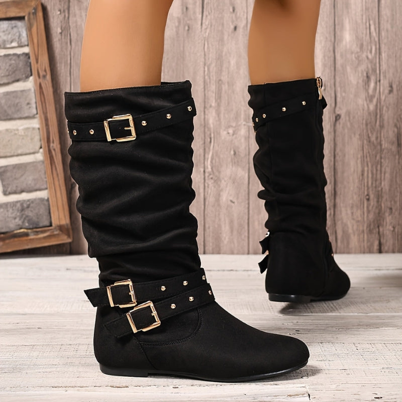 Lauren – Bottes à bout pointu avec doubles boucles et fermeture éclair latérale | Faciles à enfiler et retirer | Style élégant et pratique pour tous les jours | Tailles 35–40 | Noir