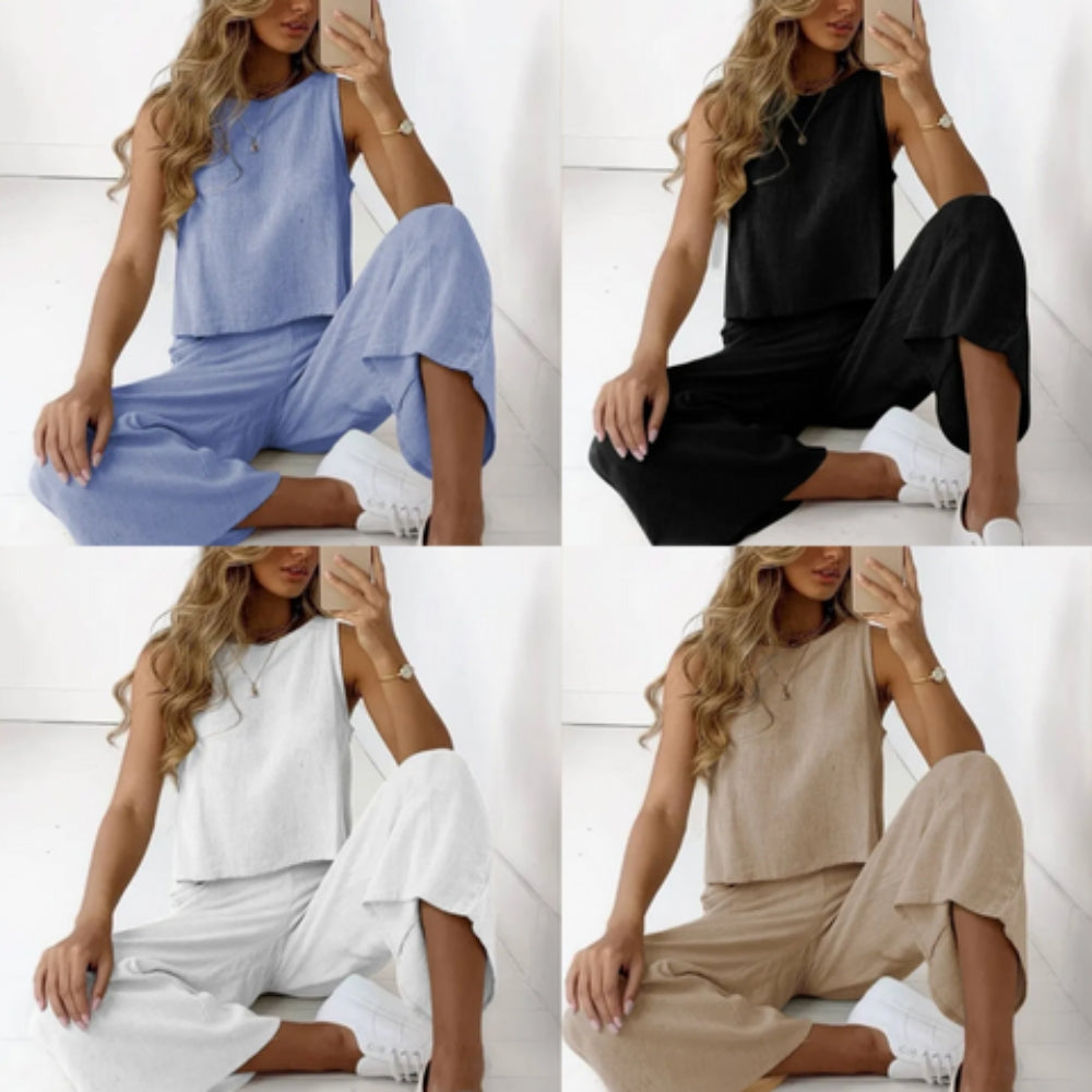 Isla – Set rafinat două piese cu top stilat și pantaloni asortați