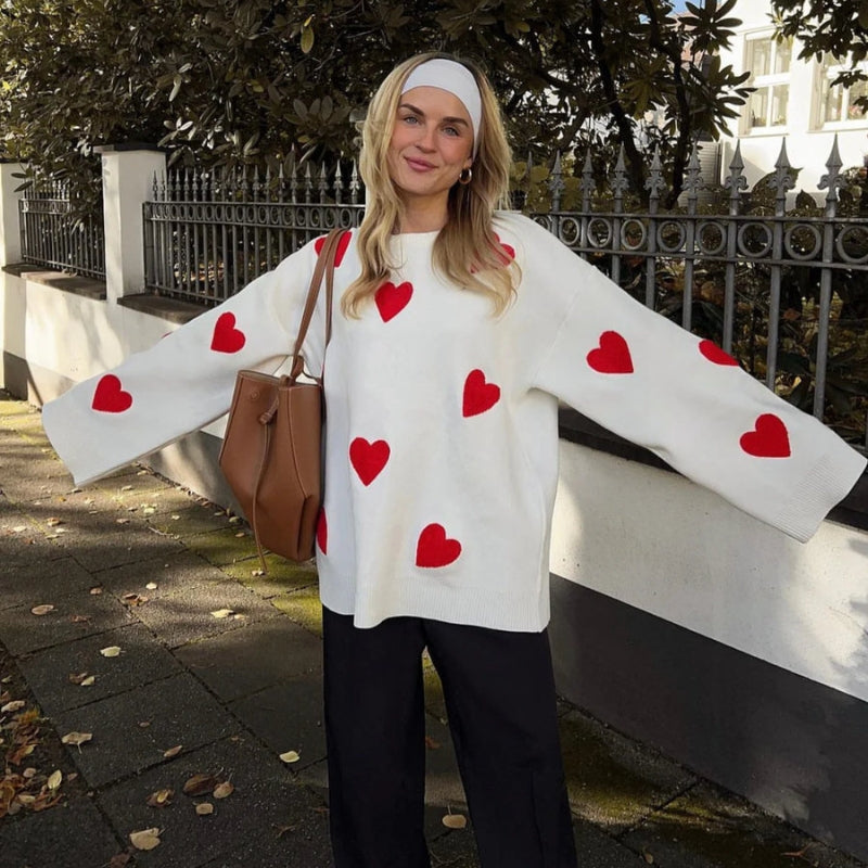 Lilith - Pulover supradimensionat cu mâneci lungi și broderie cu inimă