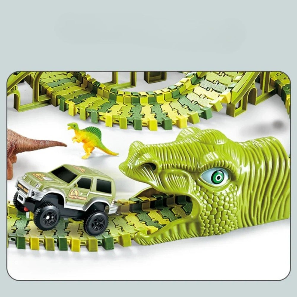 DinoRail - Circuit de train dinosaure avec blocs de voie clipsables et design d'aventure préhistorique