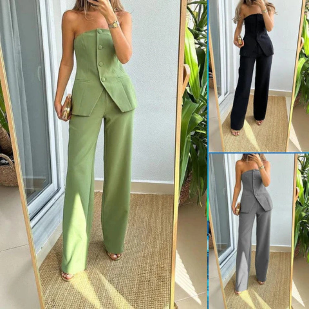 Maya – Ensemble deux pièces avec top épaules dénudées et pantalon large