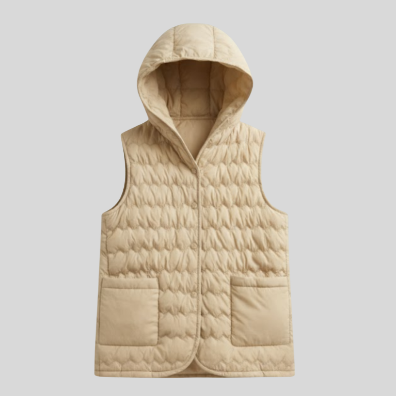 Gilet senza maniche da uomo con cappuccio e chiusura frontale a bottoni