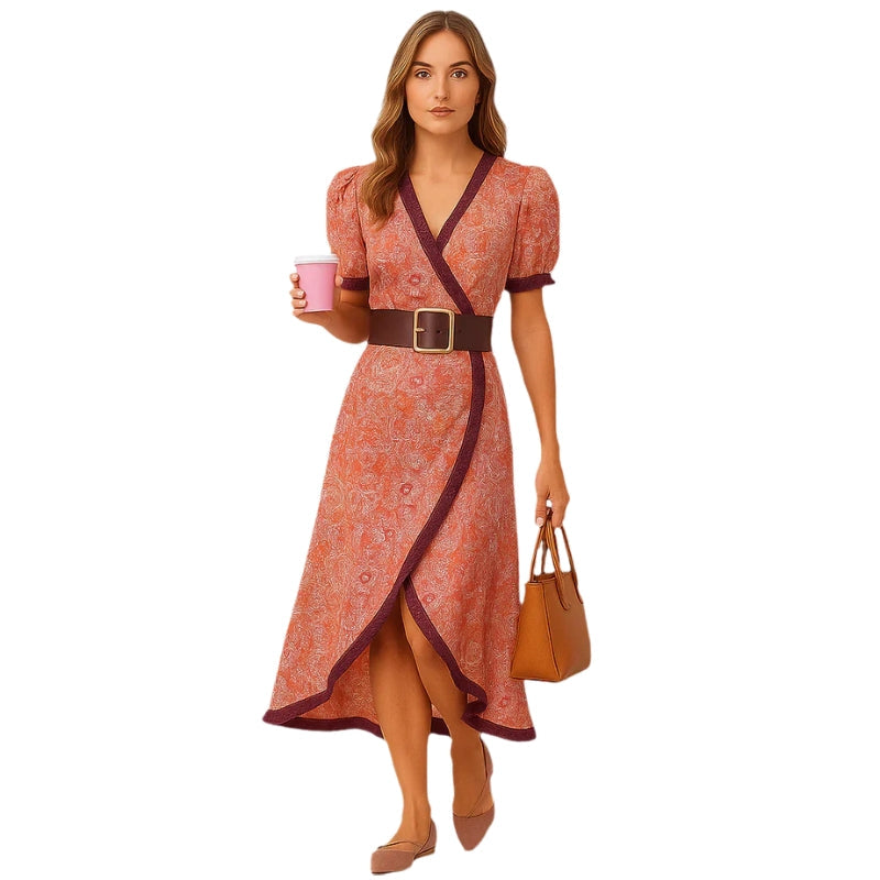 Sofia – Robe maxi à manches courtes avec ceinture à la taille