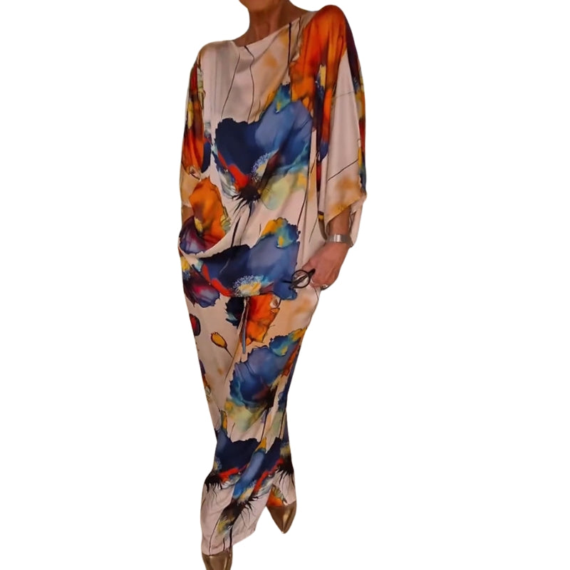 Alina – Casual Two-Piece Satin Set with Round Neck and Floral Print