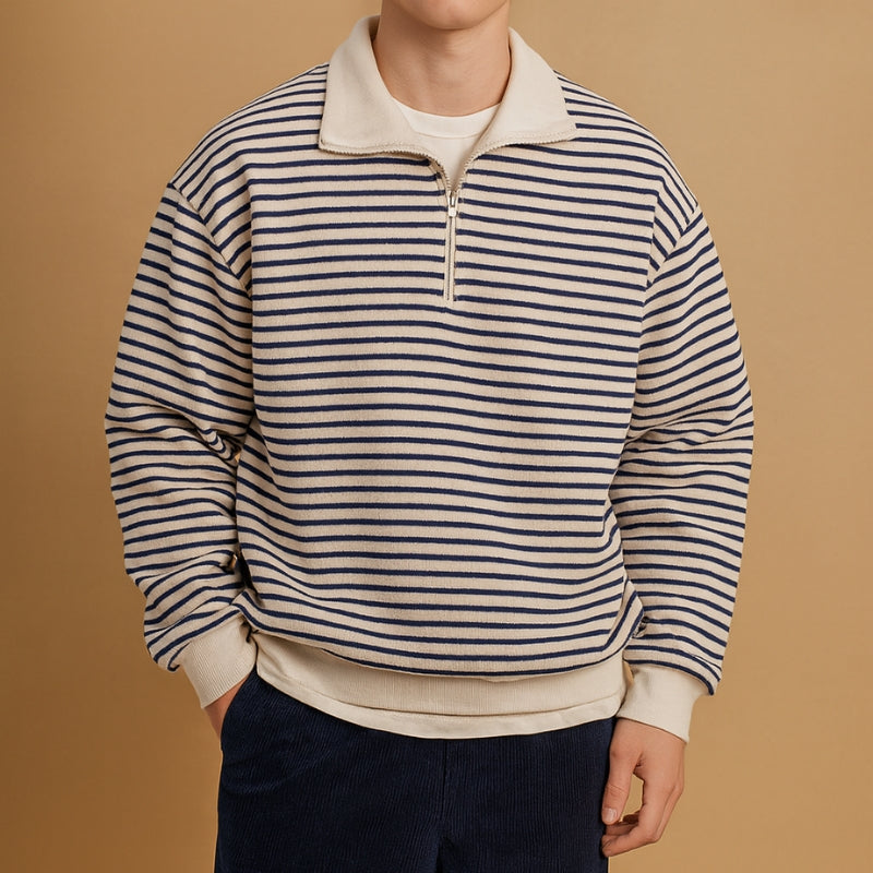 Liam - Long Sleeve Sweater with Stripe Pattern and Zipper Closure