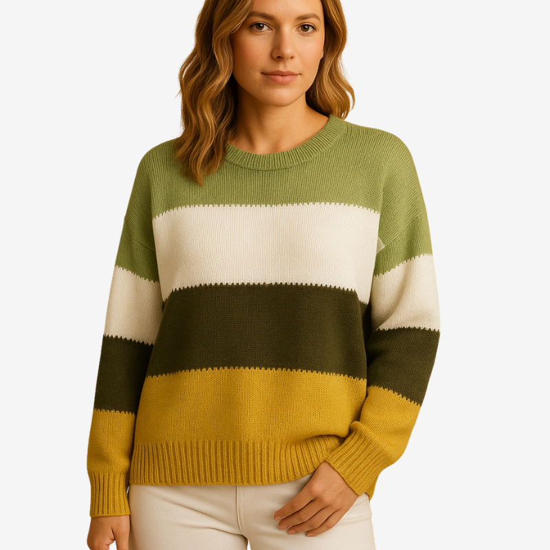 Eloryx – Maglione a manica lunga con scollo rotondo e design a righe | Orlo, polsini e collo a costine | Semplice uso quotidiano casual | Taglie XS–XL | Verde, Blu, Kaki, Grigio, Viola