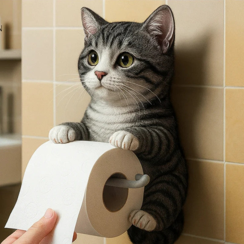 PawHold – Porte-rouleau de papier toilette à fixation murale avec design inspiré du chat