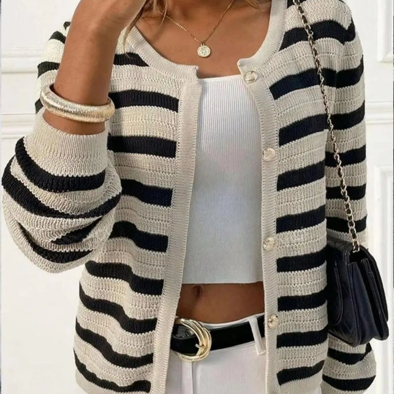 Harmony – Cardigan con maniche lunghe, chiusura con bottoni e design a righe