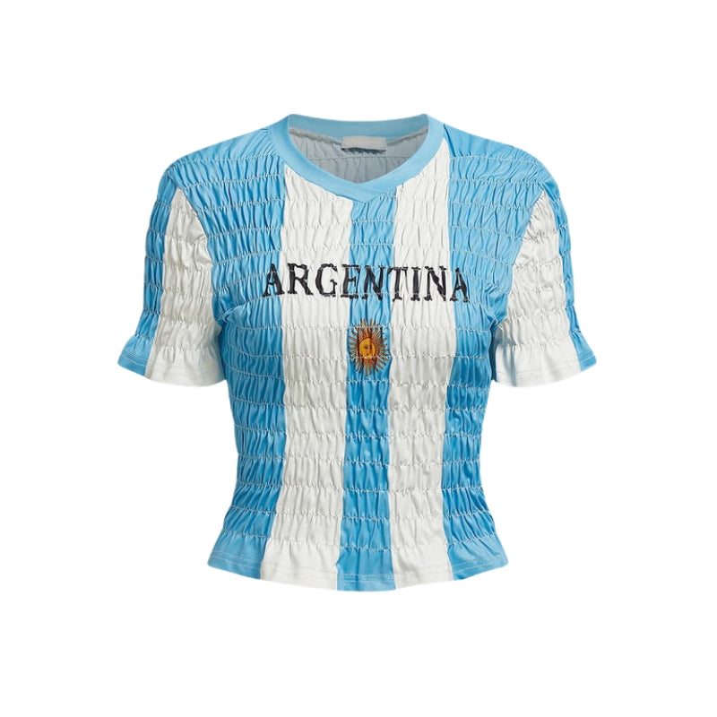 Zoey - Smocked T-Shirt with Argentinian Design and Embroidery