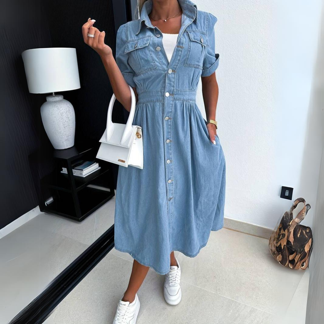 DenimGrace™ - Stijlvolle Jurk In Denim