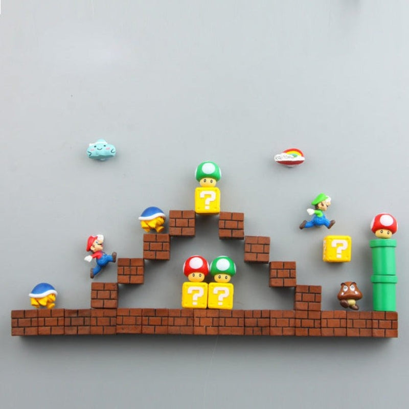 GameGripz – Ensemble de décorations réfrigérateur Super Mario avec pièces de personnages ludiques et fixation sécurisée