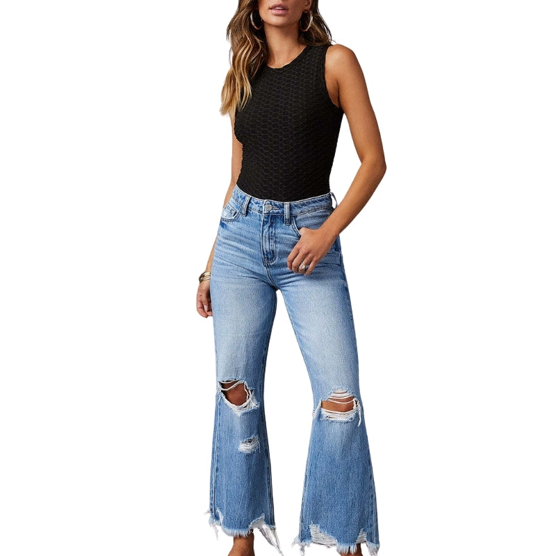 Madison – Pantaloni skinny cu talie înaltă și detalii uzate