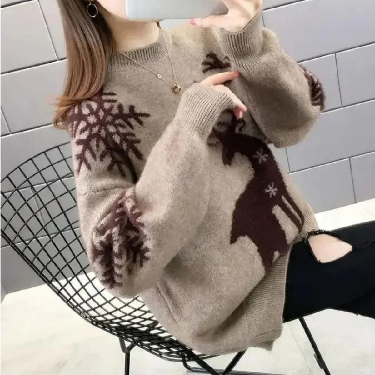 Millie – Maglione stampato a maniche lunghe con scollo rotondo