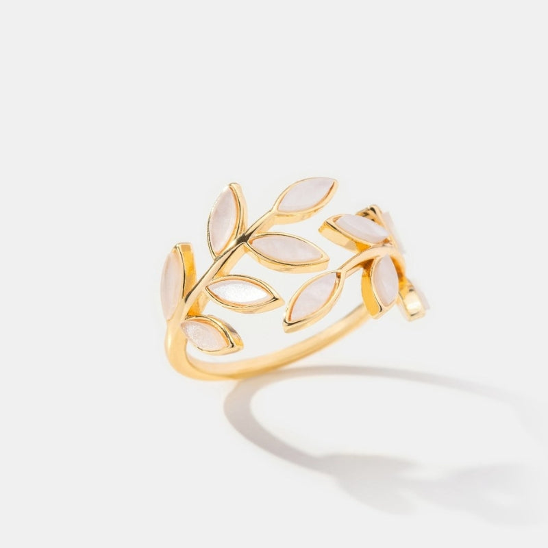Elena – Bague réglable tendance avec délicat motif de branches et feuilles