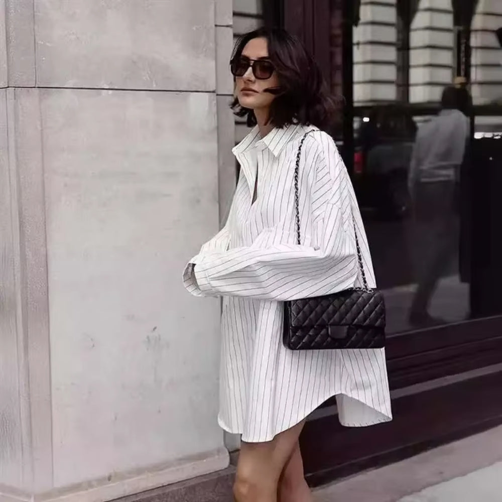 Fenna - Oversized Striped Shirt Dress with Long Sleeves