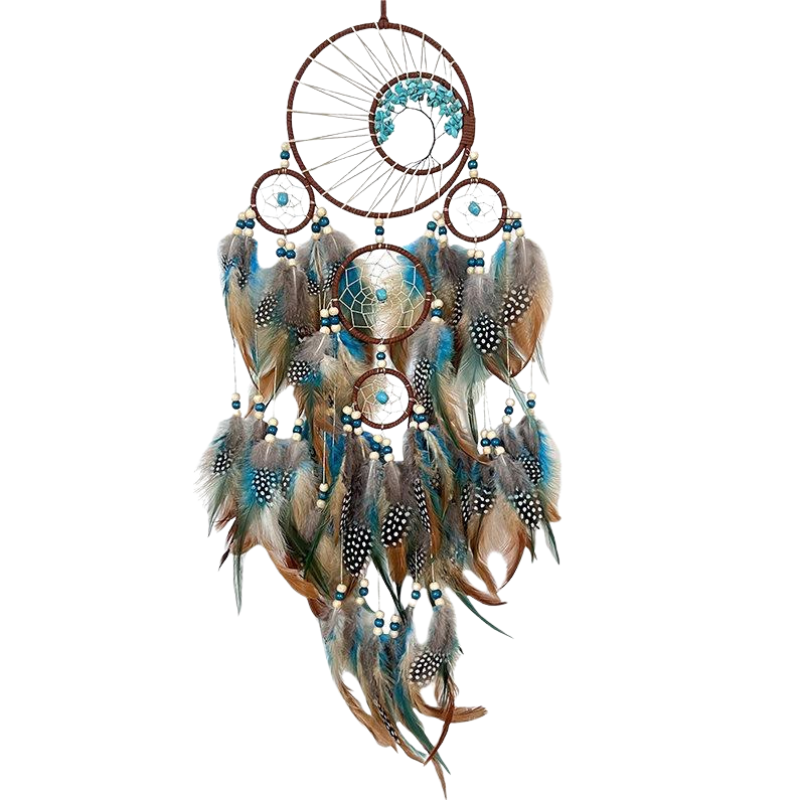 DreamAura – Turquoise Tree of Life Droomvanger met Veren voor Boho-geïnspireerde Decoratie