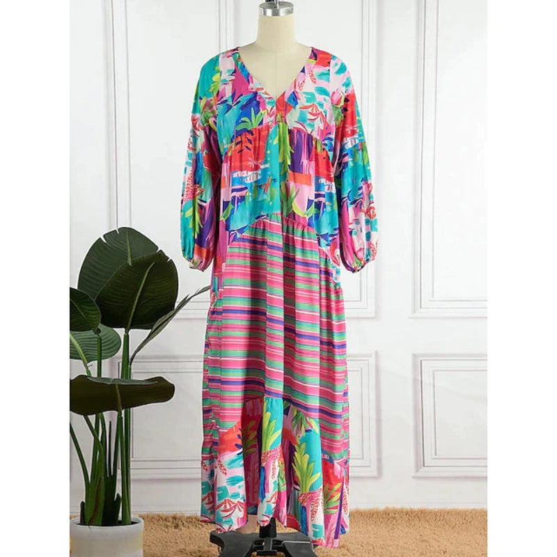 Aria - Chic Maxi Dress with Long Sleeves and V-Neck