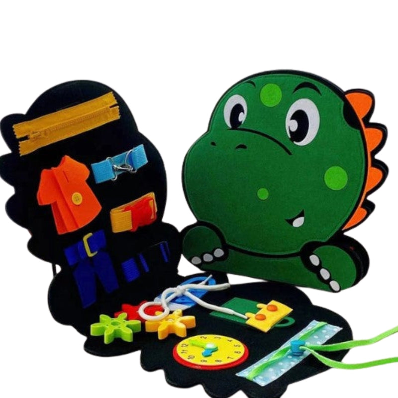 TinkerPlay – Tablica do zabaw dla maluchów z filcową książeczką dinozaurów i suwakami