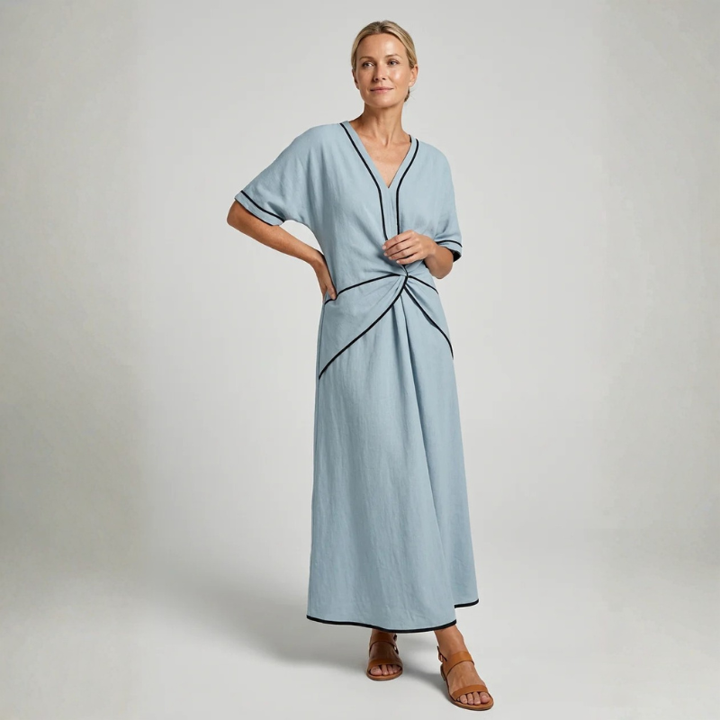 Women's V Neck Maxi Dress with Twist Front