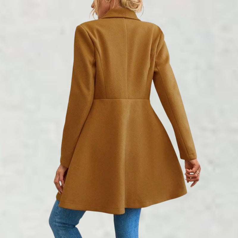 Penelope – Long Sleeve Wool Coat with Lapel Collar