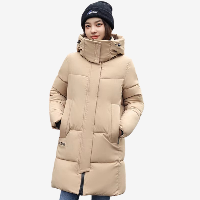 Azurine - Cappotto con cappuccio e maniche lunghe con chiusura a zip