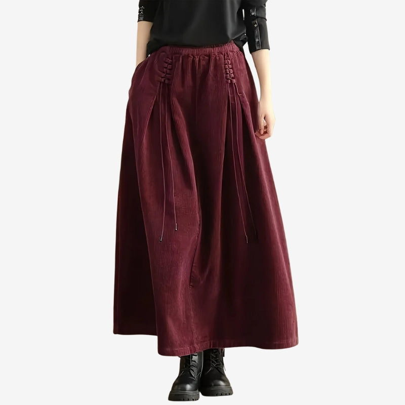 Brielle – Fustă din catifea cu talie elastică și detaliu din dantelă
