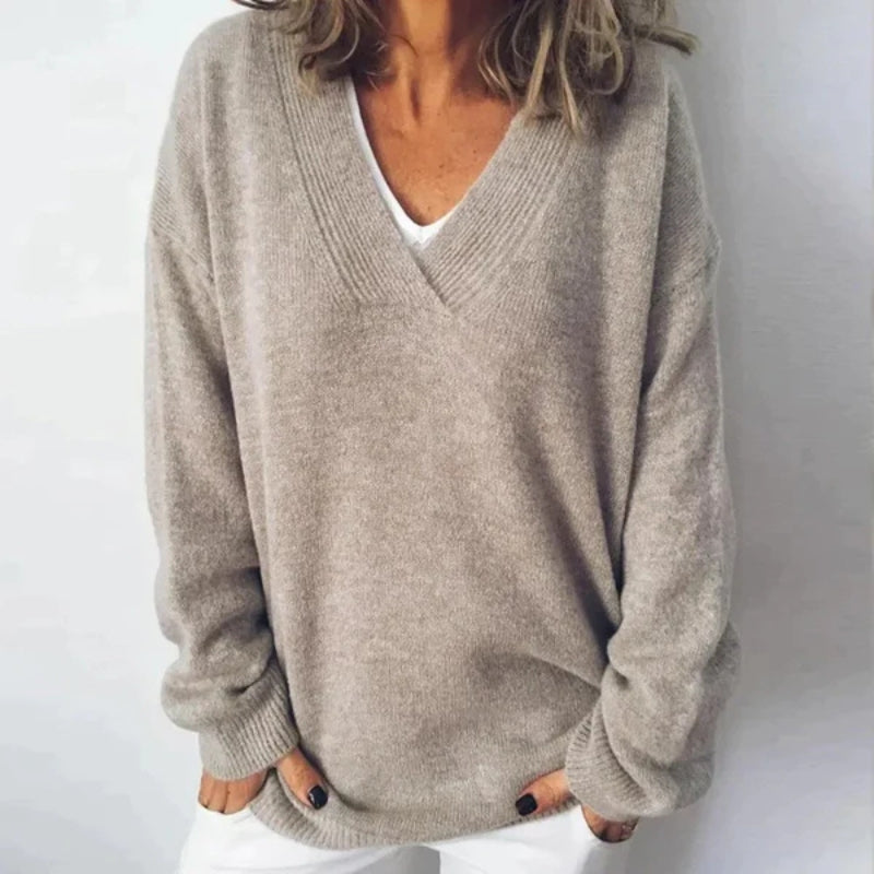Maria – Maglione a Maniche Lunghe con Scollo a V e Vestibilità Larga