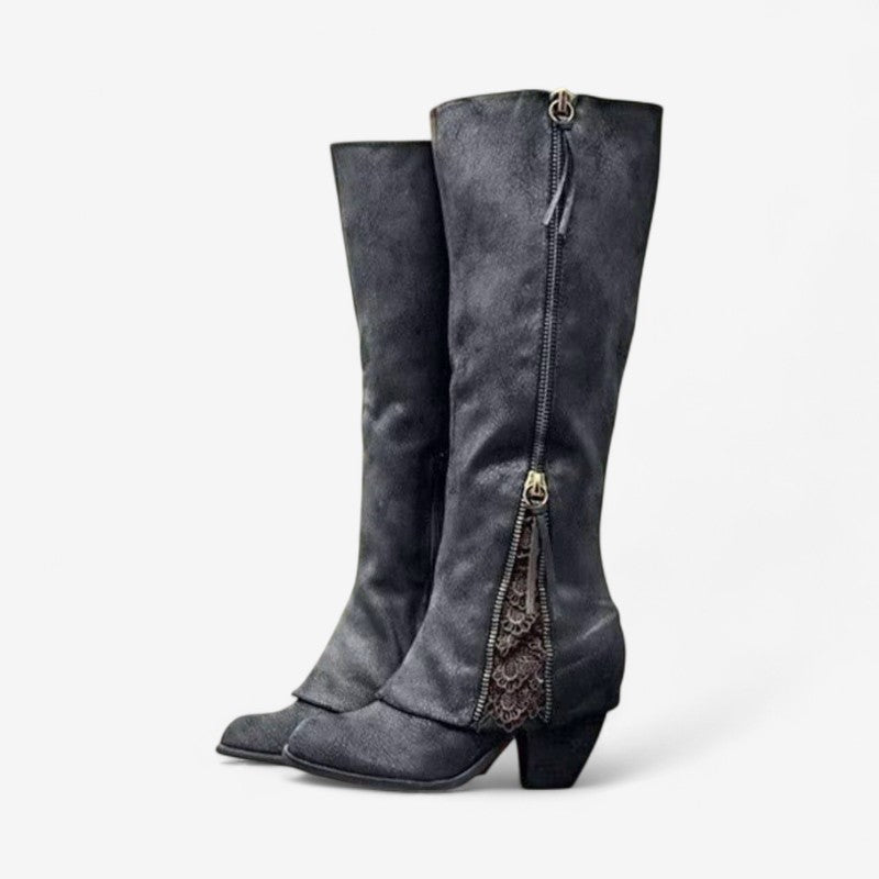 Scarlett – Knee-High Boots with Side Zippers and Round Toe