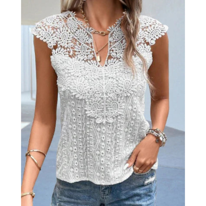 Emma – Top trendy in pizzo con scollo a V e maniche a cappuccio