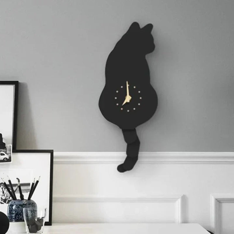 GlowBend – Orologio da parete a forma di gatto con silhouette della coda in movimento
