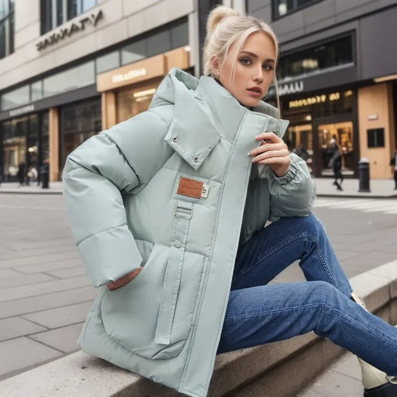 Solene – Long Sleeve Hooded Jacket with Zippered Pockets