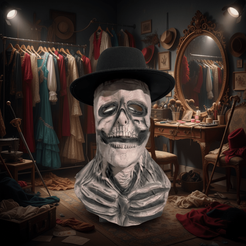 Máscara de esqueleto realista con sombrero para Halloween