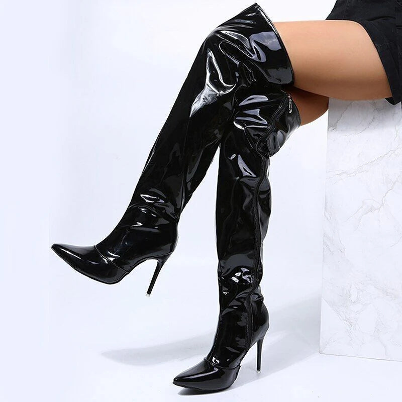 Aveline – Knee-High Heel Boots with Pointed Toe
