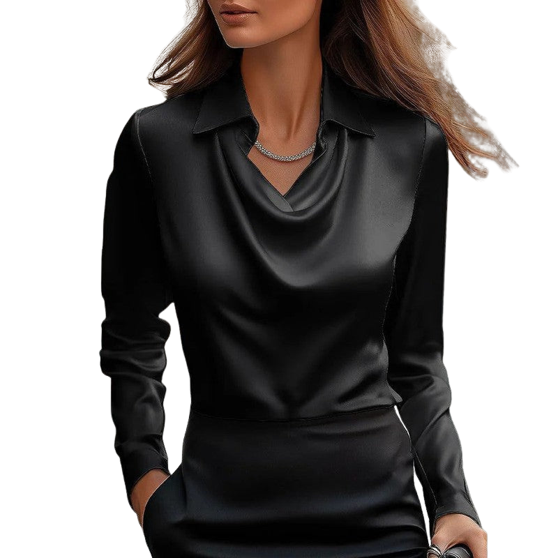 Elena – Bluzka slim fit z długim rękawem i kołnierzykiem zapinanym na guziki