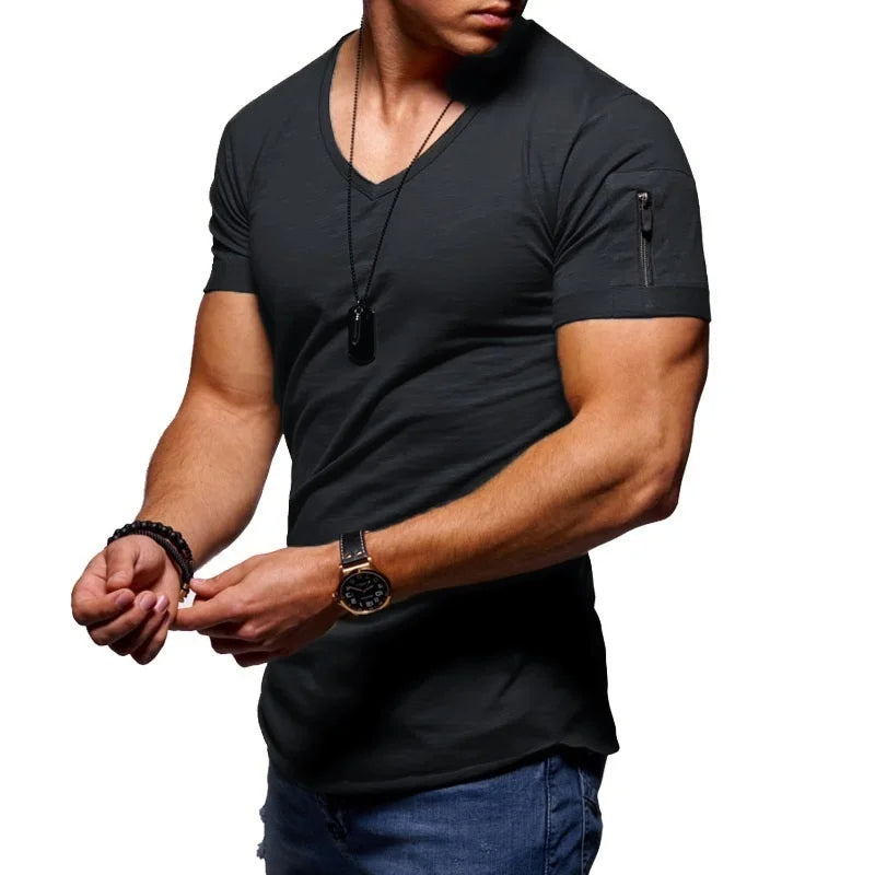Harrie - Basic V-neck shirt with half sleeves